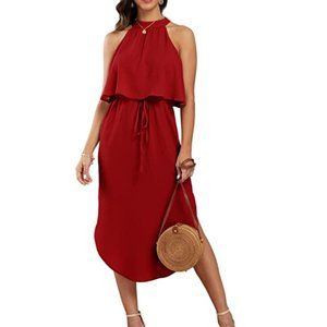 Red Wedding Guest Dress- Summer- Midi Dress
